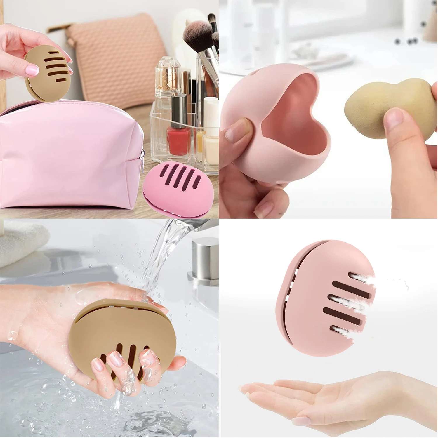 Soporte de esponja de maquillaje de silicona ecológico, estuche de almacenamiento de belleza con múltiples orificios, caja de soporte de esponja de