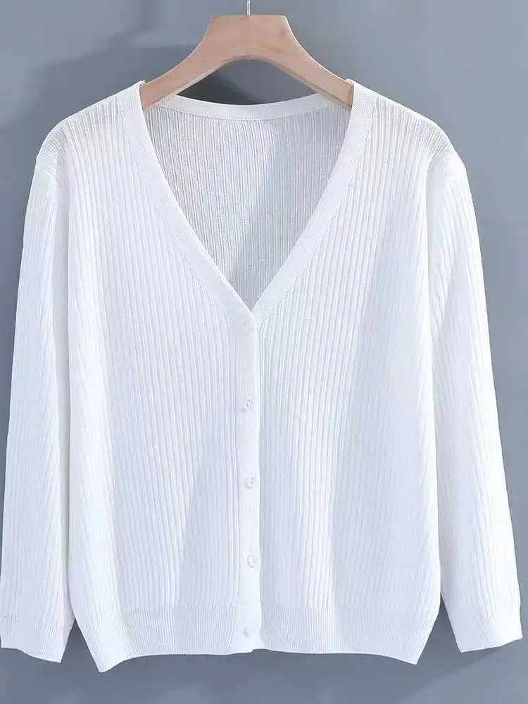 Elegant Thin Knitted Cardigans Women Spring/Summer New V-Neck Single Breasted Sunscreen Coats Casual Versatile Knitwear Tops