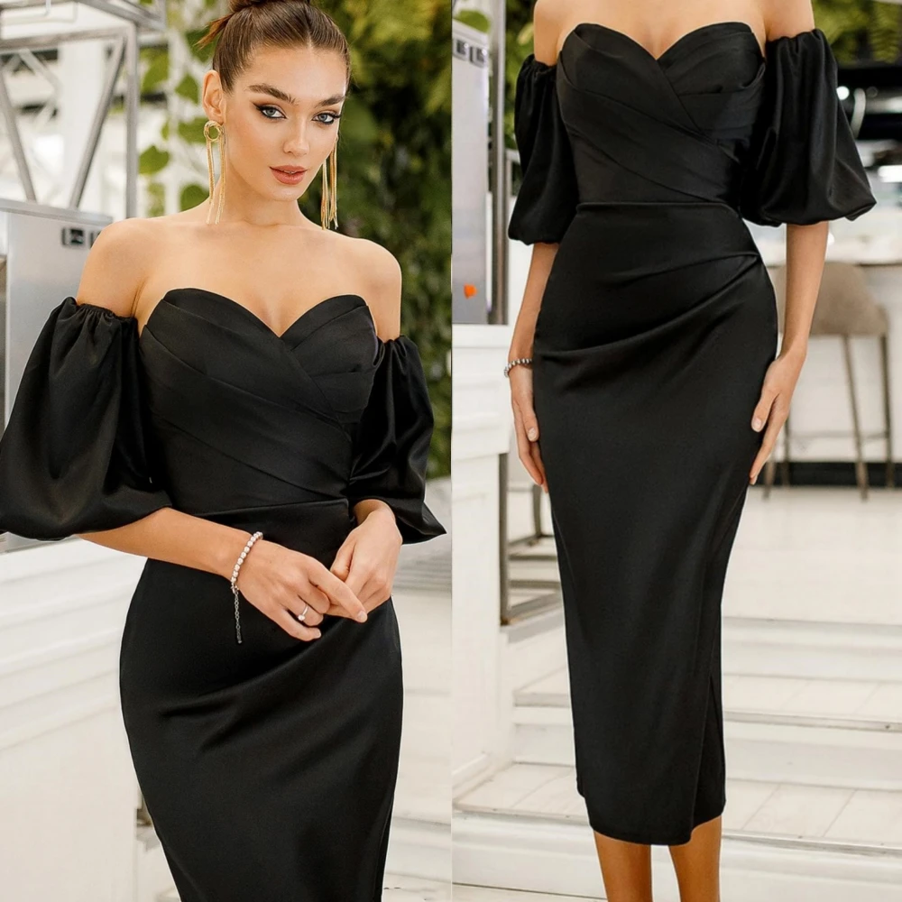 

Evening Dresses Fashion Off-the-shoulder Mermaid Prom Draped Satin Formal Occasion Gown vestido de festas longo casament