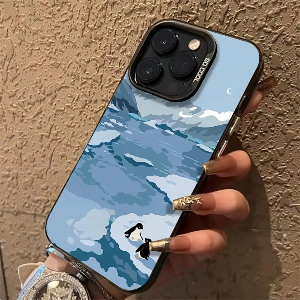 

Чехол для телефона с милым пингвином и антарктическим пейзажем, подходящий для iPhone 17, 16, 15, 14, 13, 12, 11 Pro Max, противоударный и с защитой от отпечатков пальцев