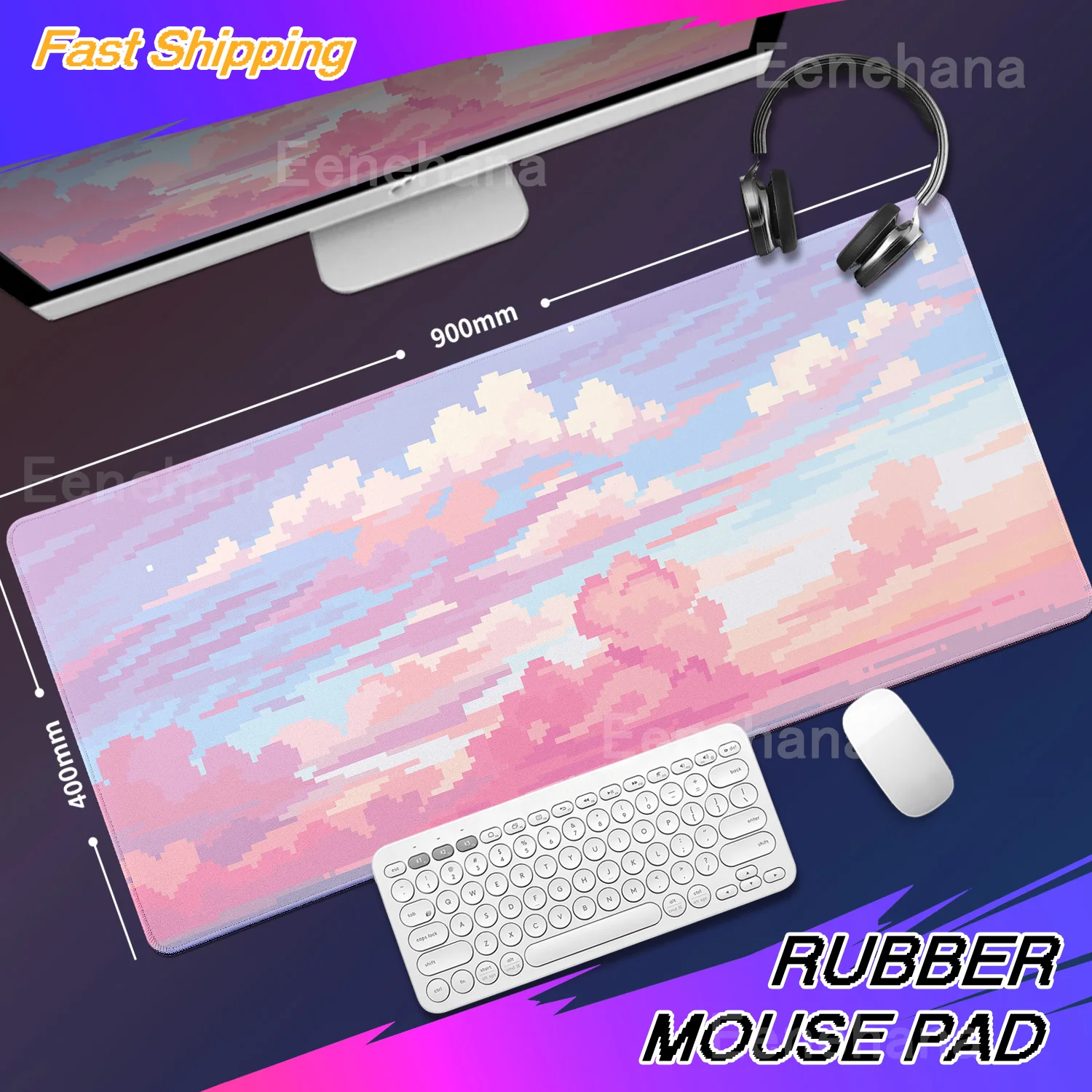 Pixel Pink Clouds Mouse Pad Sky Large Mousepad 90x40 Gaming Accessories Pads Landscape Rubber Computer Desk Mat Xxl Extended Pad