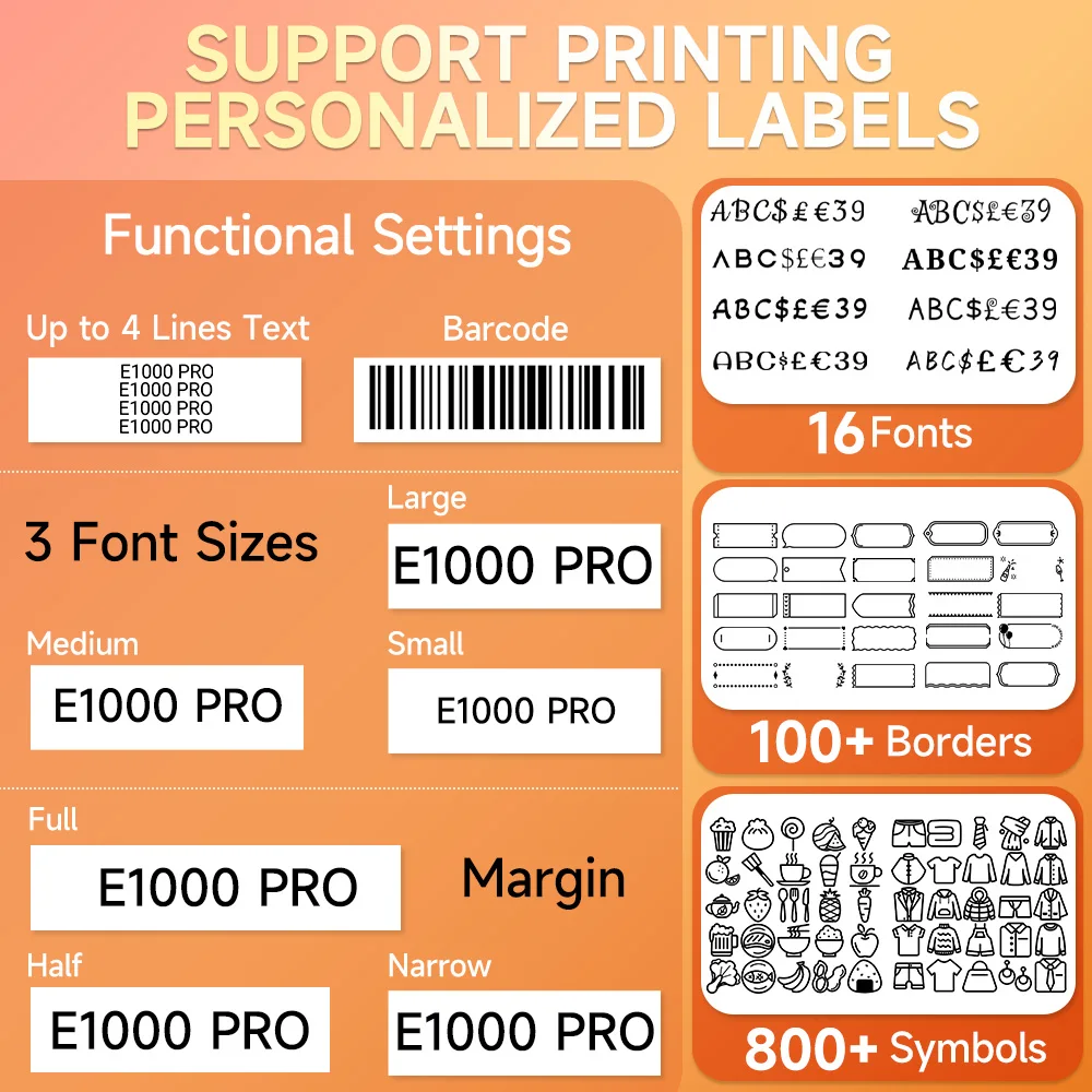 E1000 PRO Label Maker Printer TZ231 Label Maker Tape QWERTY Keyboard Symbols Industrial Printer Work with Heat Shrink Tubes