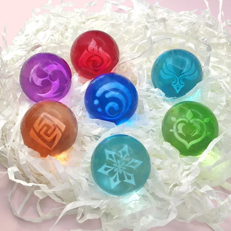 Genshin لعبة تأثير تأثيري عين الله ، الكرة الزجاجية الكريستالية ، إكسسوارات الدعامة ، الماء ، الرياح ، الرعد ، النار ، الصخور ، عنصر الجليد