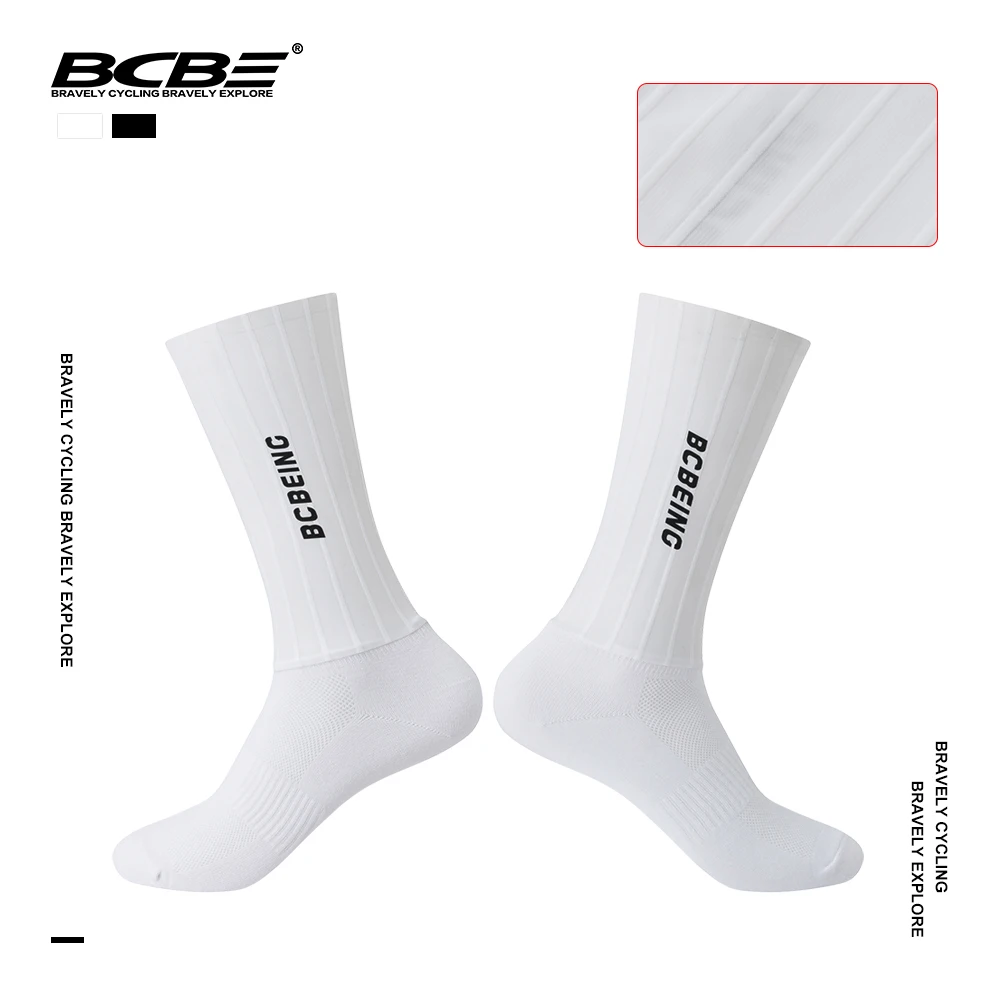 

BCBE-ING Men Aero Anti Slip Silicone Cycling Socks Summer Aerodynamic Fabric Road Bike Socks Outdoor Sports Running Bicycle Sock