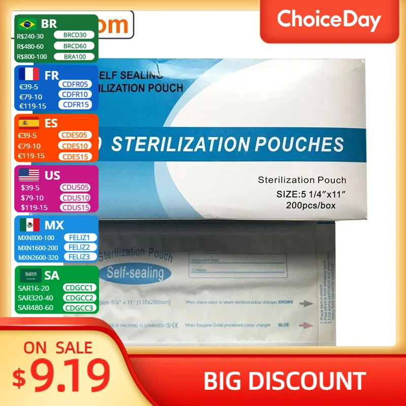 

Medical-grade Sterilization Pouches Bags Self-sealing 6 Sizes Bag Disposable 200pcs/box Nail Art Tools Accessories Blue