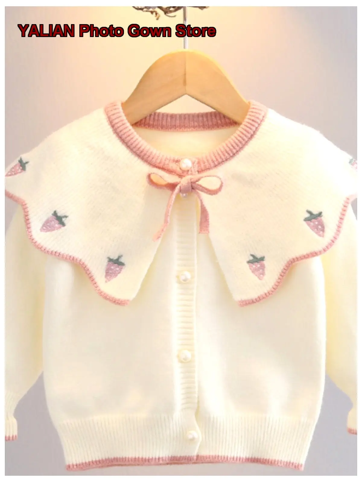 Girls Cardigan Kids Spring 2025 Thin Puff Sleeves Turn-Down Collar Stylish Knit Top Long Sleeves