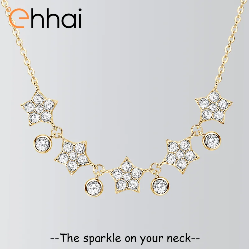 

Ehhai Full Round Moissanite Stars Charm Pendant Necklace for Women S925 Sterling Silver Wedding Chains Fine Neck Jewelry Choker