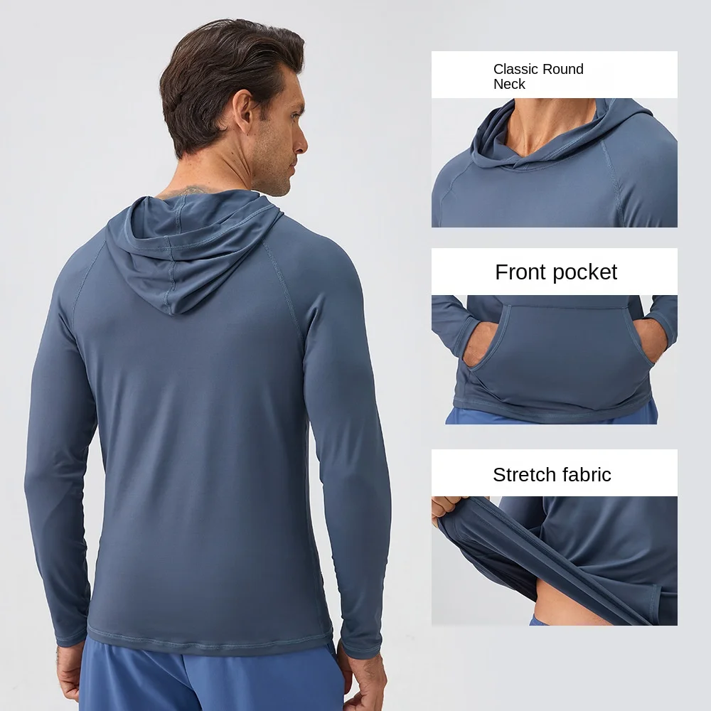 2024 Men's Autumn/Winter Sports Sweater Hooded Moisture Absorbing Quick Drying Fitness Top Slim Fit Running Training Long Sleeve