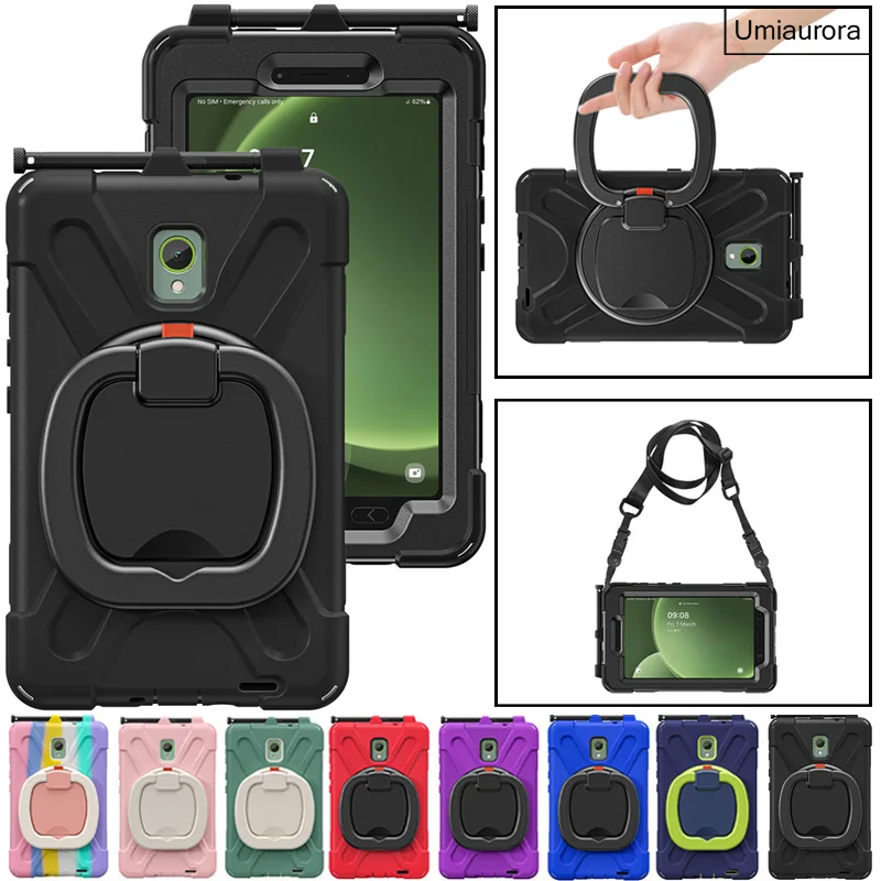 

For Samsung Tab Active 3 5 8.0 inch SM-T570 T575 SM-X306 SM-X306 Heavy Duty Rugged Tablet Case Pull Ring Stand Shockproof Funda