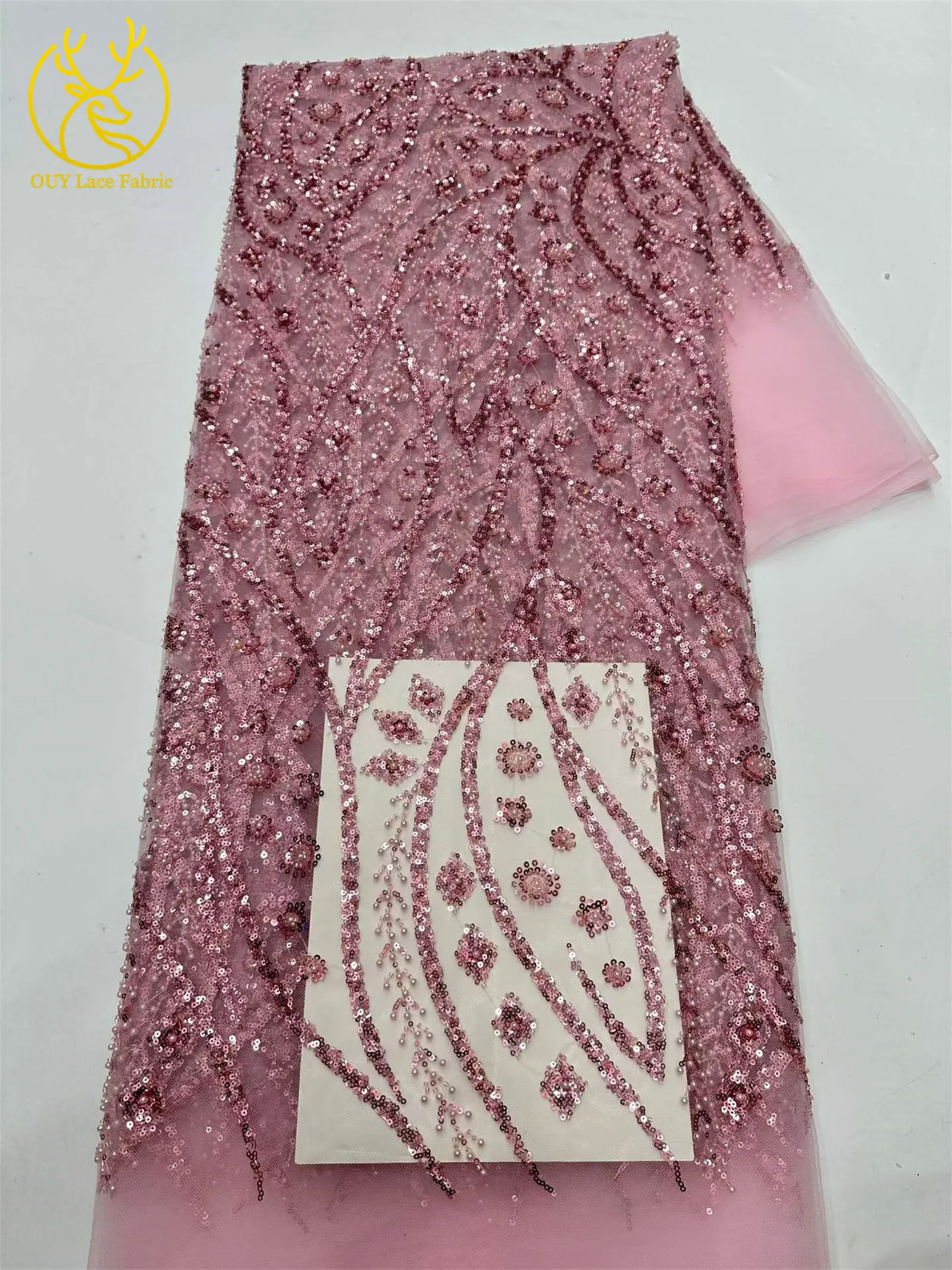 Schwarzer Afrikanischer Pailletten-Perlen-Spitzenstoff 2026 Modischer Nigerianischer Pailletten-Tüll-Spitzenstoff für Hochzeitskleider 5 Yards – Detail 13