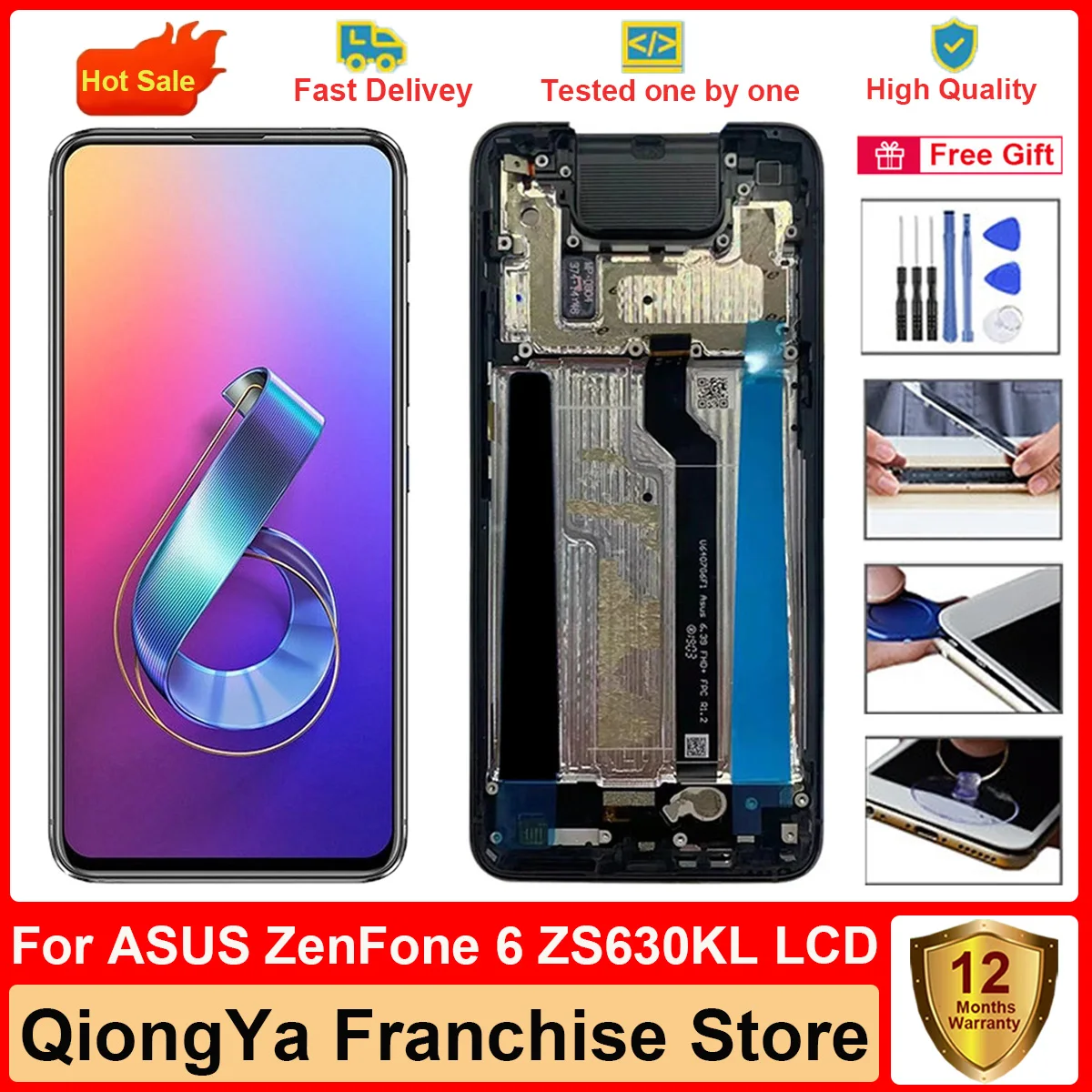 Tela Original Testada de 6.4 polegadas para ASUS ZenFone 6 ZS630KL / Asus_01WD I01WD - Display LCD e Digitalizador Touchscreen