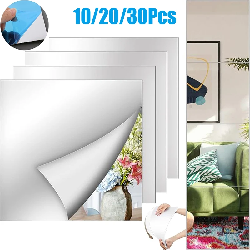 Mirror Stickers Flexible Mirror Sheets Self Adhesive Non Glass Mirror Tiles Stickers for Living Room Door Wardrobe Home Decor
