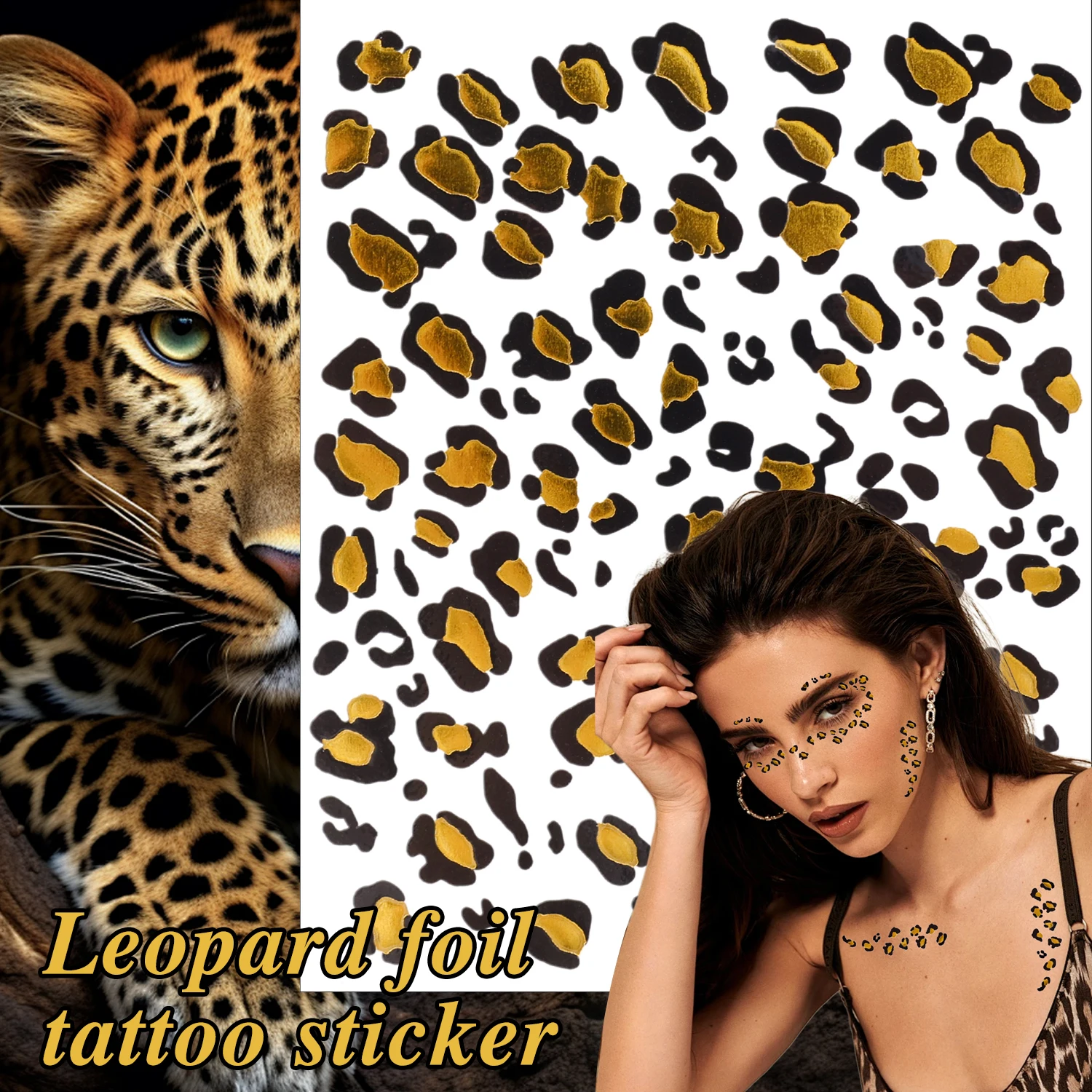 Waterproof Temporary Tattoo Stickers Fashion Leopard Print Foil Tattoo Stickers DIY Decals Halloween Party Leopard Tattoos Kit