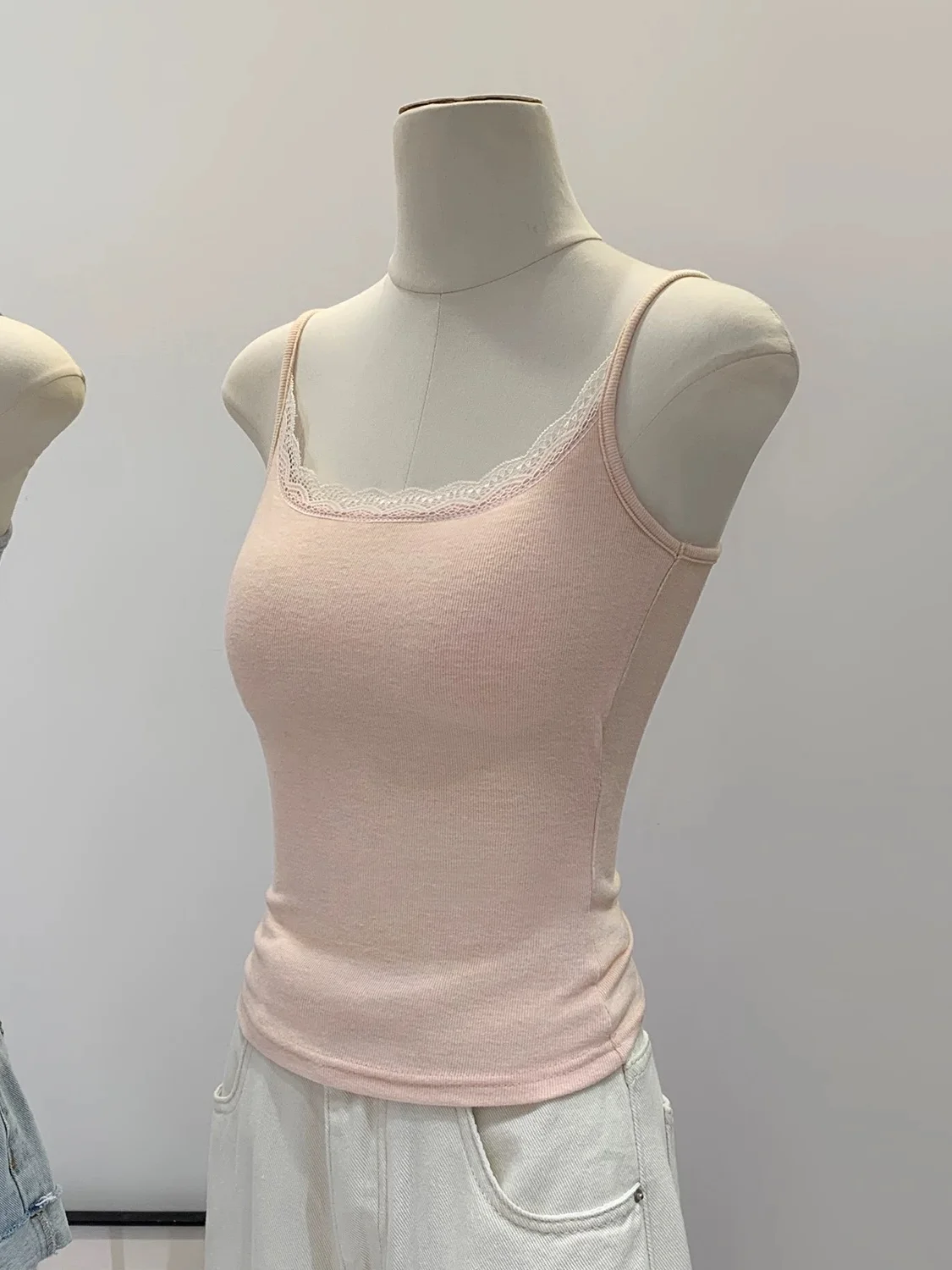 Lace Pure Desire Women's Tank Top 95 Cotton Spring Summer with Chest Pad Slim Fit Inner Wear Hot Girl Base Shirt