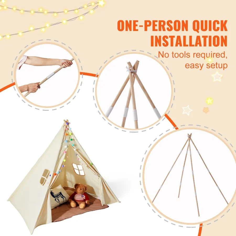 Barraca de brincar tenda teepee para 15 anos de idade tenda com janelas para interior e exterior barraca da criança com esteira e pelúcia drative ba