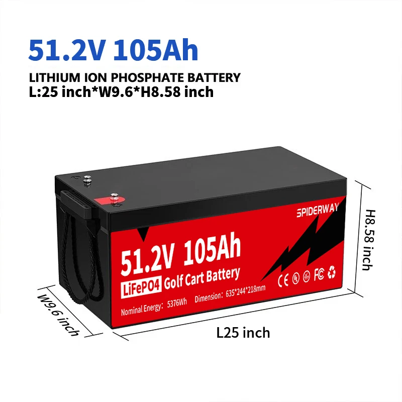แบตเตอรี่ลิเธียม LiFePO4 48V (51.2V) 105Ah สำหรับรถกอล์ฟ EZGO RXV TXT พร้อมที่ชาร์จเร็ว
