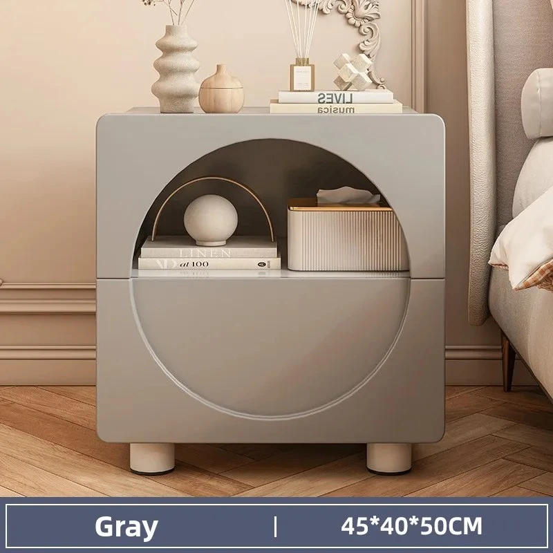 Modern bedside table, simple bedside table with bedroom storage, grey and white