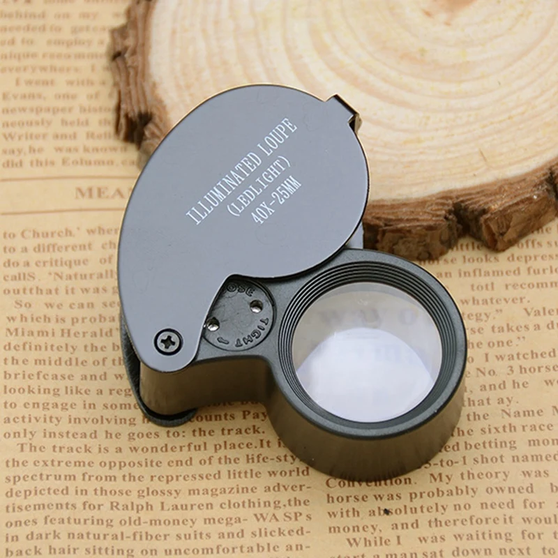 40X Mini Loupe Illuminated Magnifier Glass Eye Jewelers LED Lights Portable Folding Magnifying For Jewelry Coins Antique