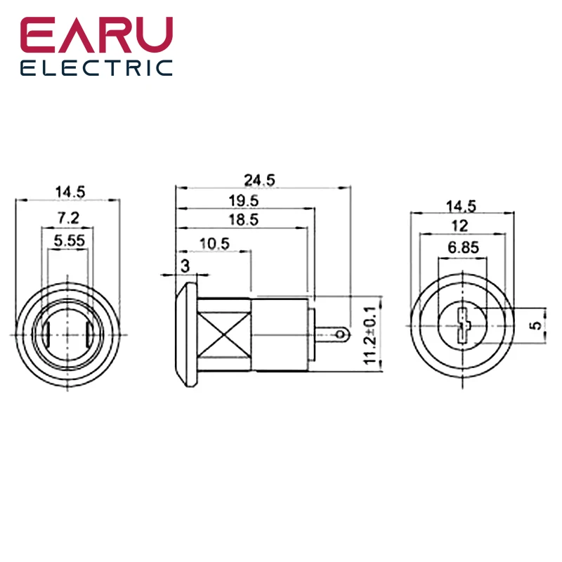 12mm Zinc Alloy Electronic Key Switch ON OFF Lock Switch Phone Lock Security Power Switch Tubular Terminals+2 Keys 2 Position