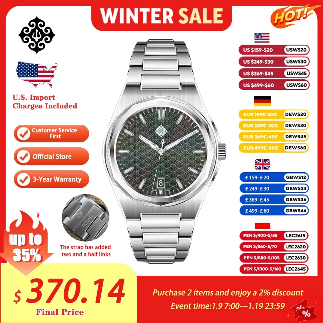 

IX&DAO 2025 New 37mm Warrior Men's Automatic Mechanical Watch Miyota 9015 Movement Sapphire Stainless Steel Waterproof 10Bar BGW