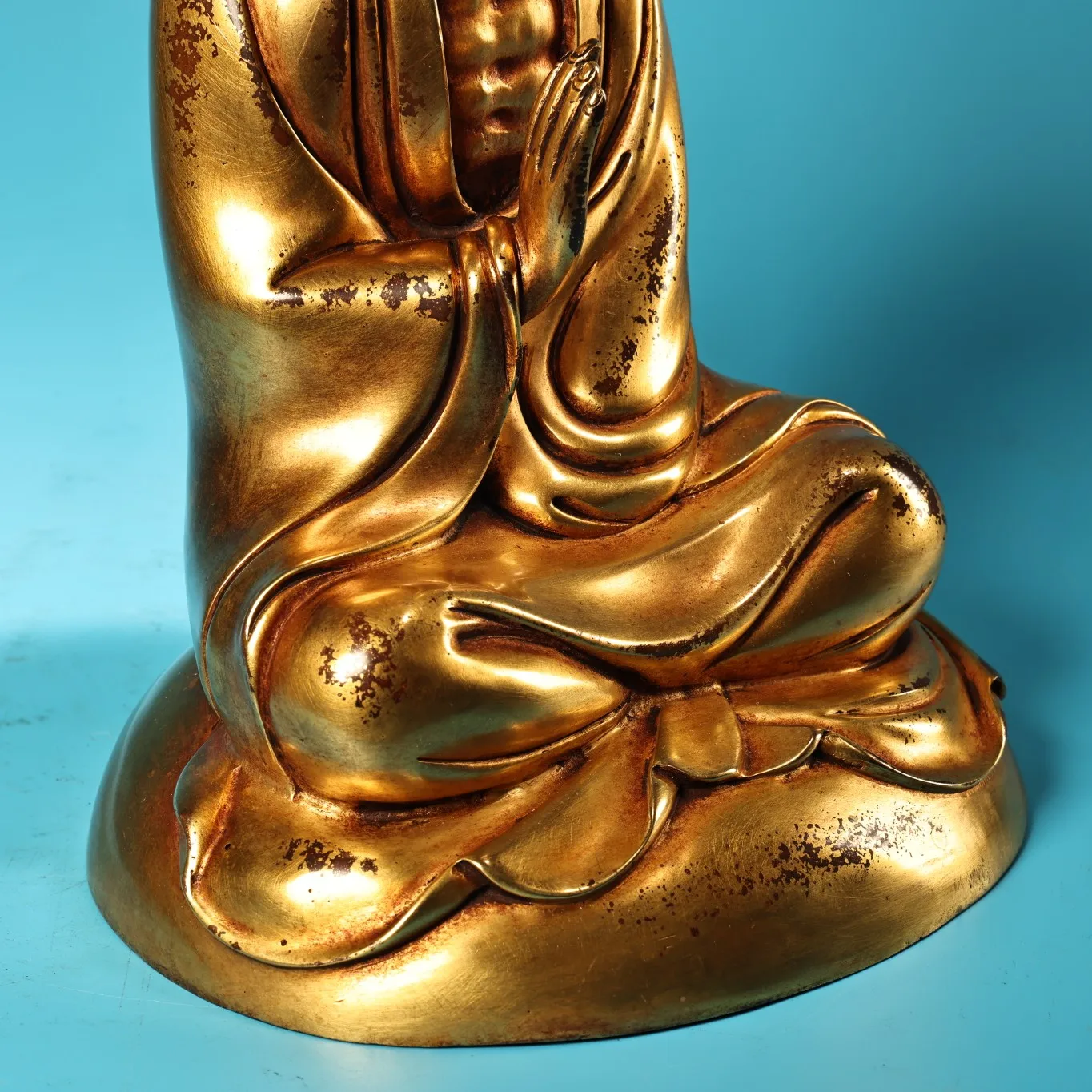 

10"Tibetan Temple Collection Old Bronze Gilded Cinnabar High Float Bodhidharma Dharma Patriarch Sitting Buddha Worship Hall