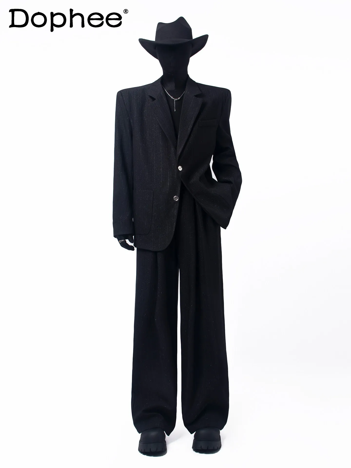 

Business Casual Men's Suit Set Simple Textured Gold Stamping Loose Versatile High-end Korean Style Ins Set