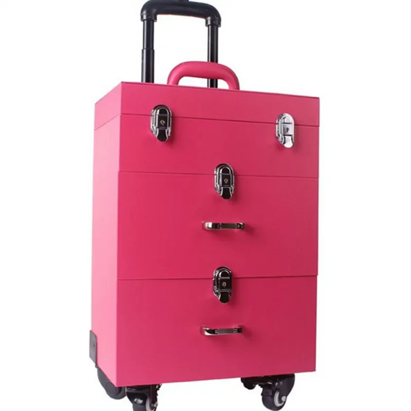 Luggage Bag Suitcase Professional Manicure Trolley Caster with Brake Pu New Aluminum Travel Bags Case Makeup Cosmetic Box Bags