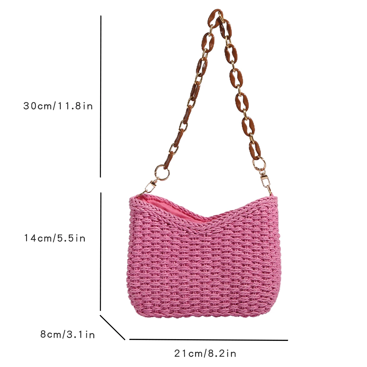 Green Design Straw Bag 2024 Fashion Chain Shoulder Handbag And Purse Boho Beach Bag Rattan Handmade Female Bag Summer Bolsos