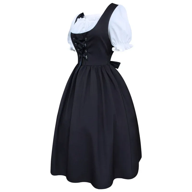 Medieval Women's Dress Drawstring High Waist Slim Bowknot Contrast Color Performance Dress Big Swing Dress Holiday Costume