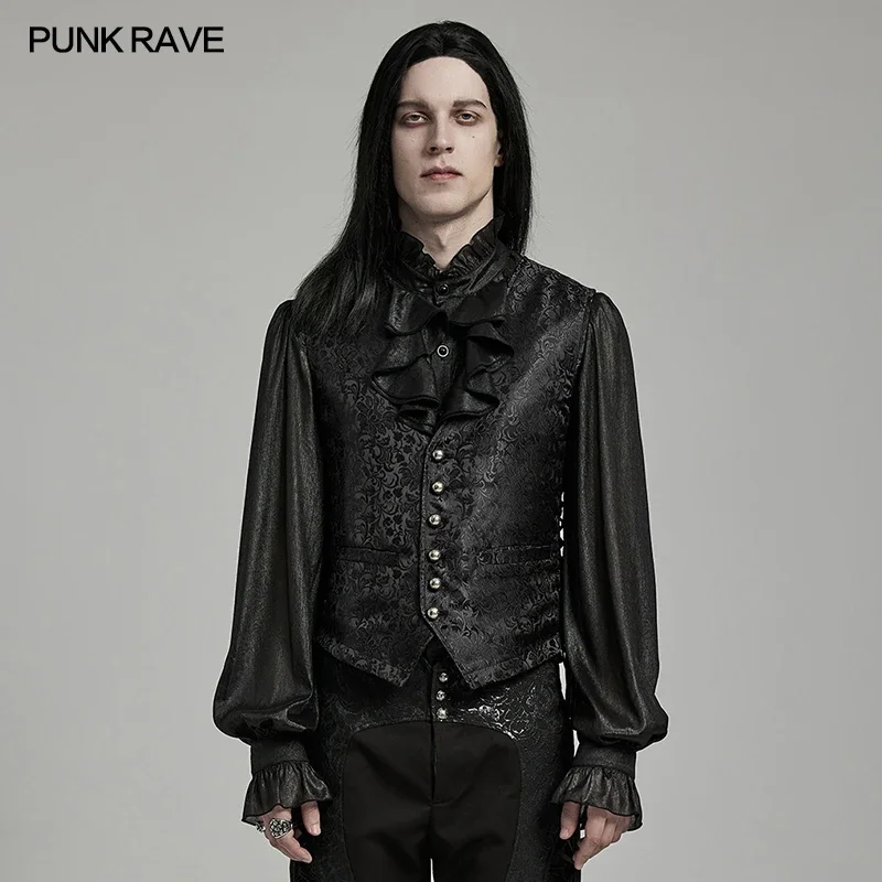 

PUNK RAVE Men's Gothic Exquisite Jacquard Waistcoat Eyelet Drawstring Design Party Club Elegant Slim Black Men Vest