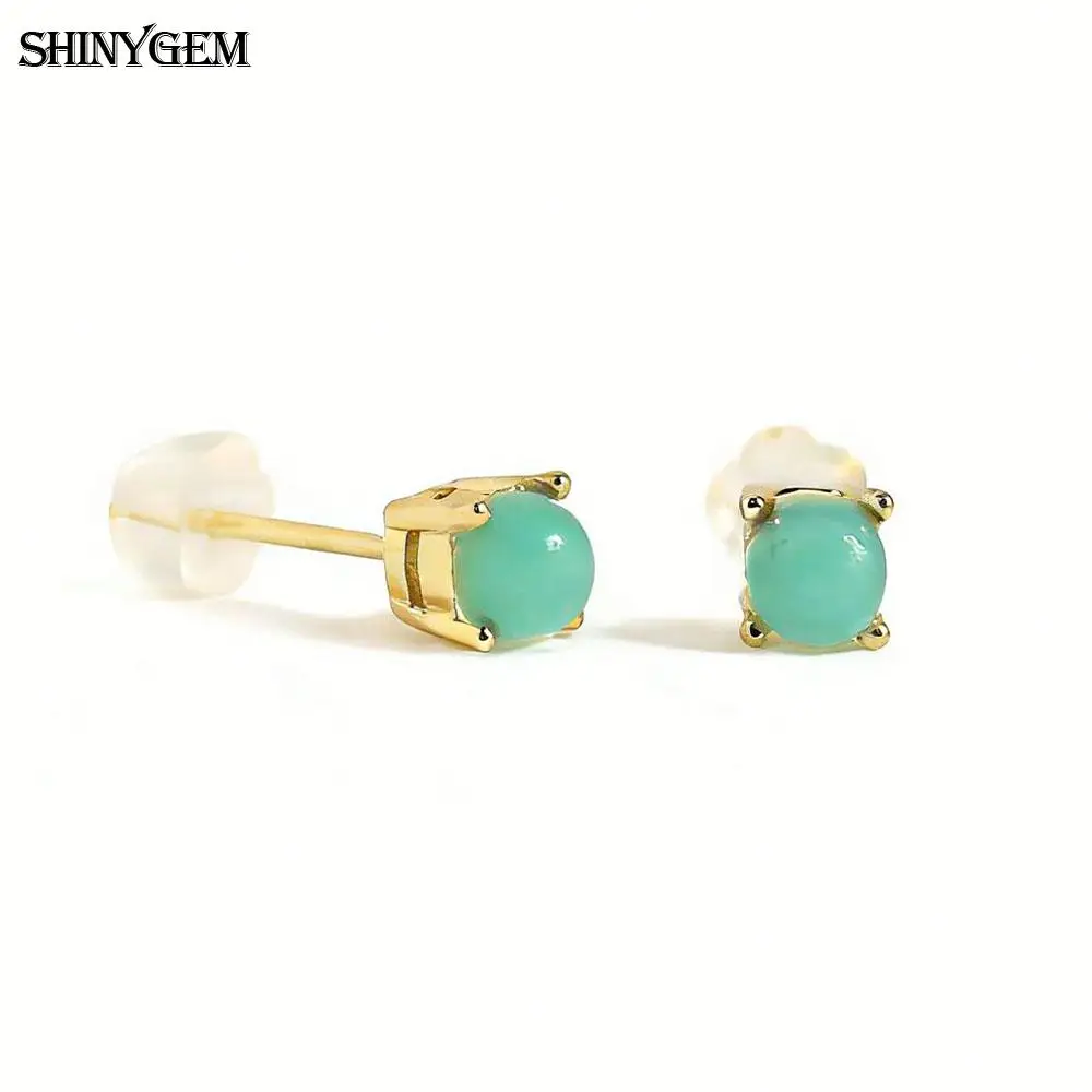 

SHINYGEM Amazonite Natural Stone Stud Earrings Women Y2K Luxury Gemstone 925 Sterling Silver Needle Rose Quartz Earrings Jewelry