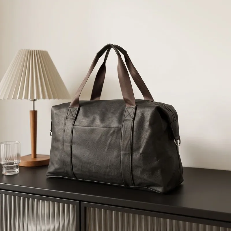 Men's Large Capacity PU Leather Duffle Bag Gym Sports Handbag Shoulder Crossbody Travel Weekender Workout Business Trip Bag