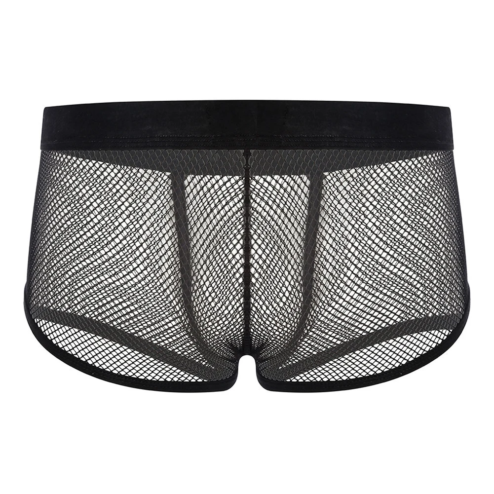 

1pc Men Transparent Mesh Underwear Boxer Shorts Mid Waist Big U Pouch Underpants Breathable Sexy Sheer Trunks M-2XL Large Size