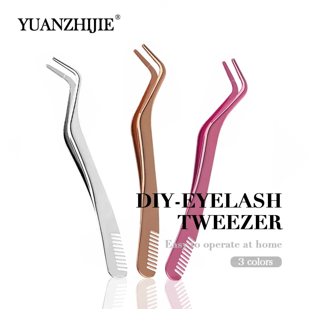 YUANZHIJIE Eyelash Comb Tweezers Stainless Steel Professional Pincet Lashes Extension Accurate Curved Straight Lash Eyebrow Tool