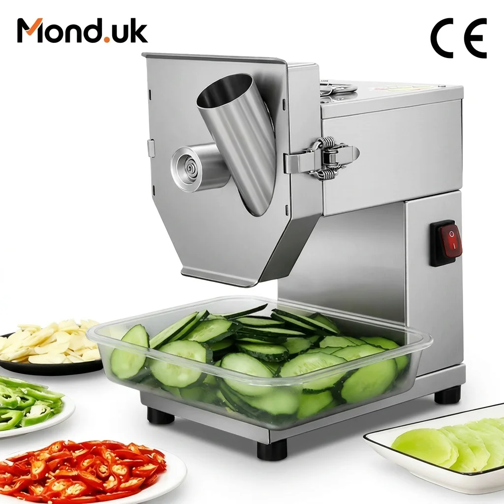 Mond.uk New 90kg/h Electric Automatic Sausage Chili Slicer Inclined Feed Stainless Steel Cutter Adjustable Thickness for Deli