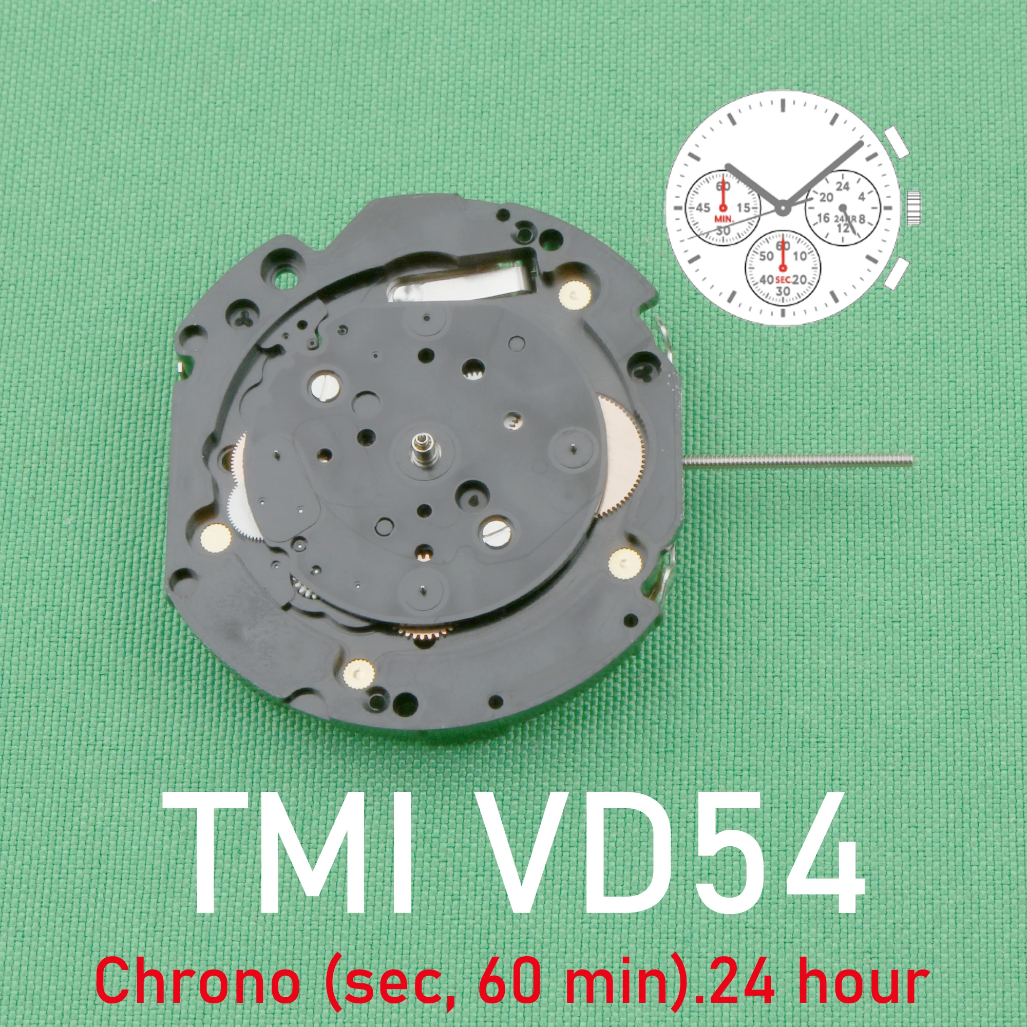 TMI VD54 movement VD54C Movement Three Hands Chrono (sec, 60 min) 24 hour Indicator Hands replace VD54B movement