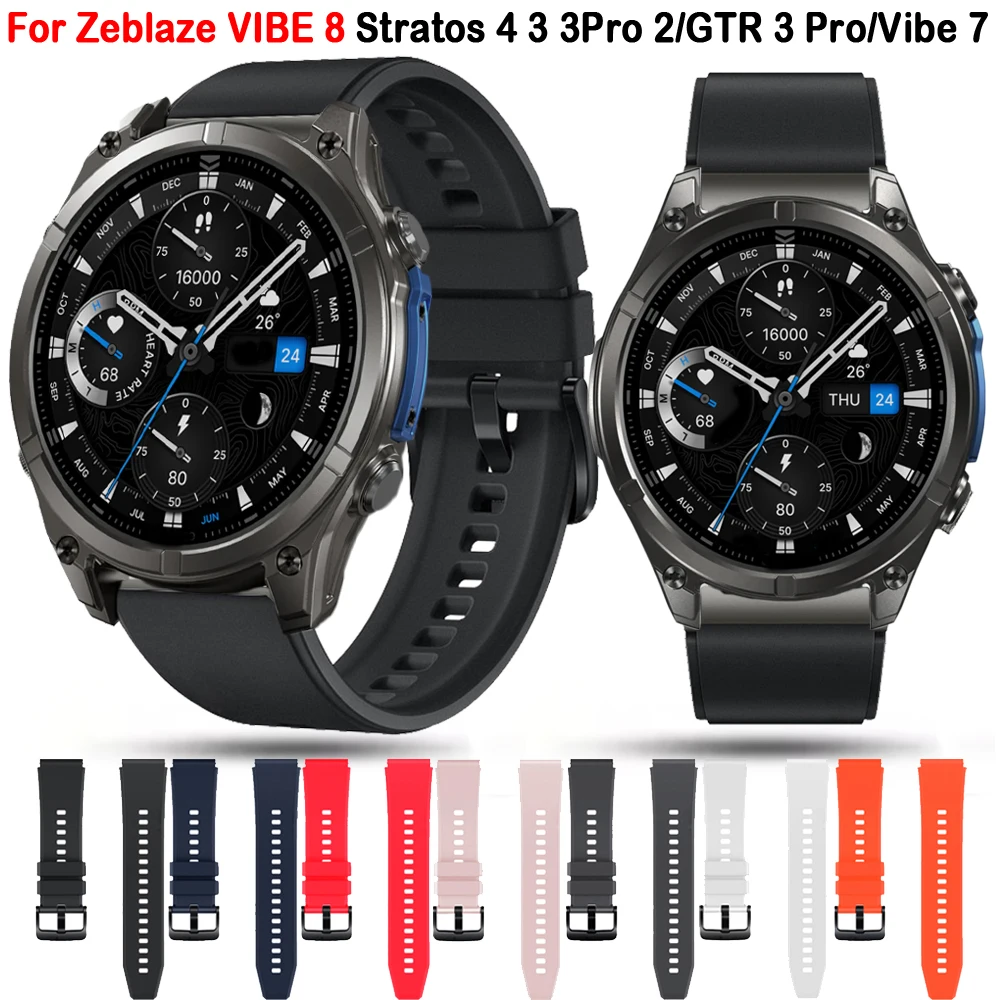Ремешки для часов Zeblaze VIBE 8 Stratos 4 3 2, спортивный силиконовый ремешок Correa 22 мм для браслета Zeblaze Vibe 7/7 Pro / Ares 3 Pro