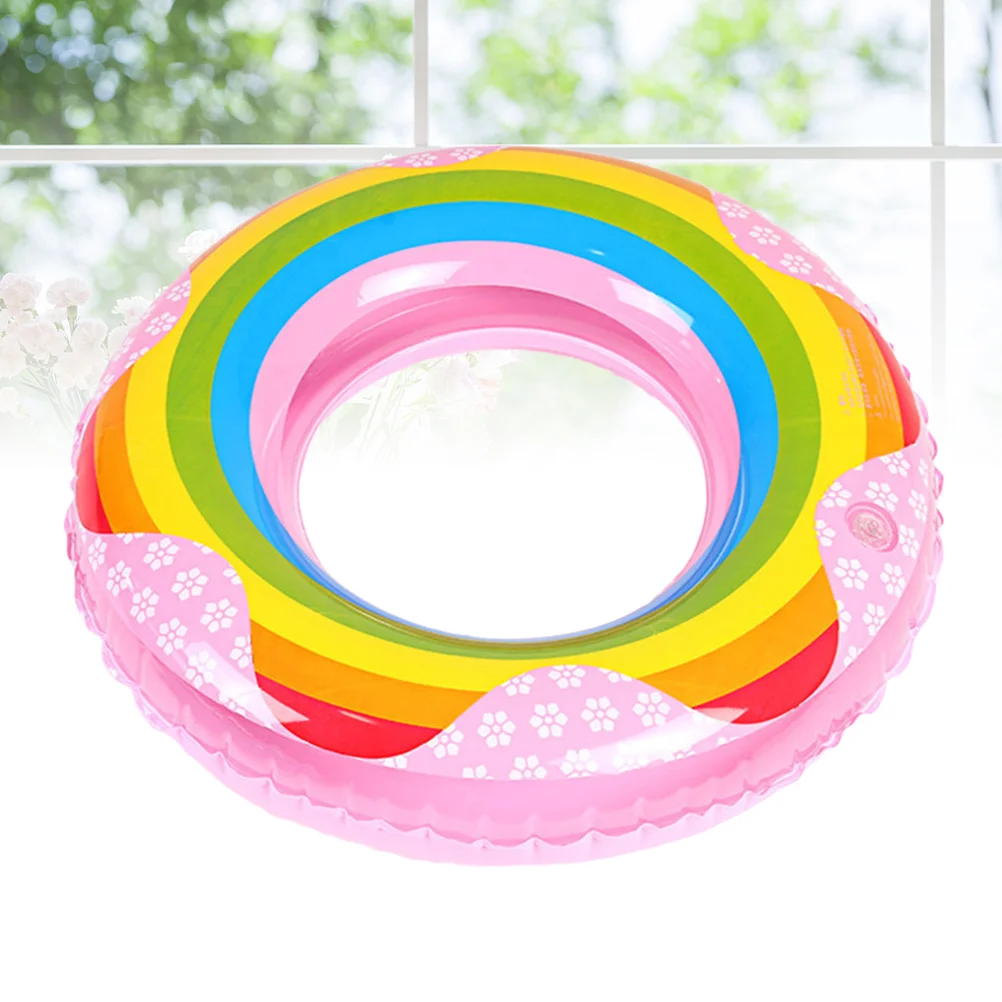 Thicken Rainbow Swim Ring Inflatable PVC Float Swim Ring Summer Swimming Pool Toy (Random Color, Swim Ring 60cm)