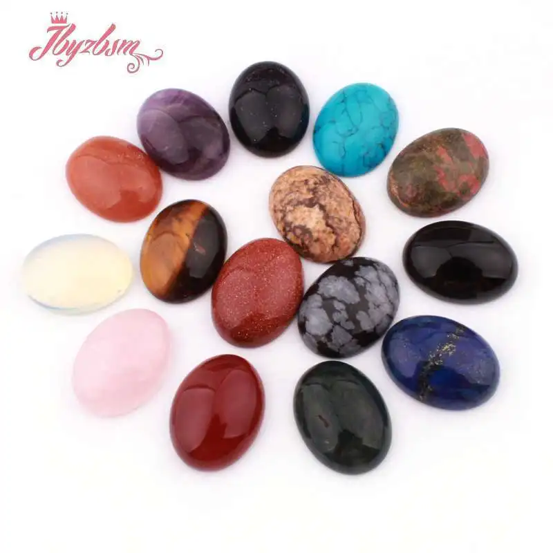 Oval Beads CAB Cabochon Flatback Dome Undrilled Natural Stone Beads for DIY Accessories Earrings Rings Jewelry Making 5 pcs