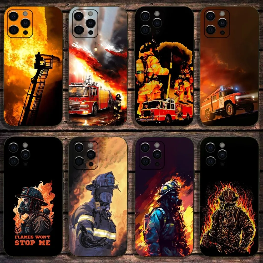 

Fire Fighter Hero Phone Case For Apple iPhone 15,14,13,12,11,Pro,X,XS,Max,XR,Plus,Mini Soft Black Cover