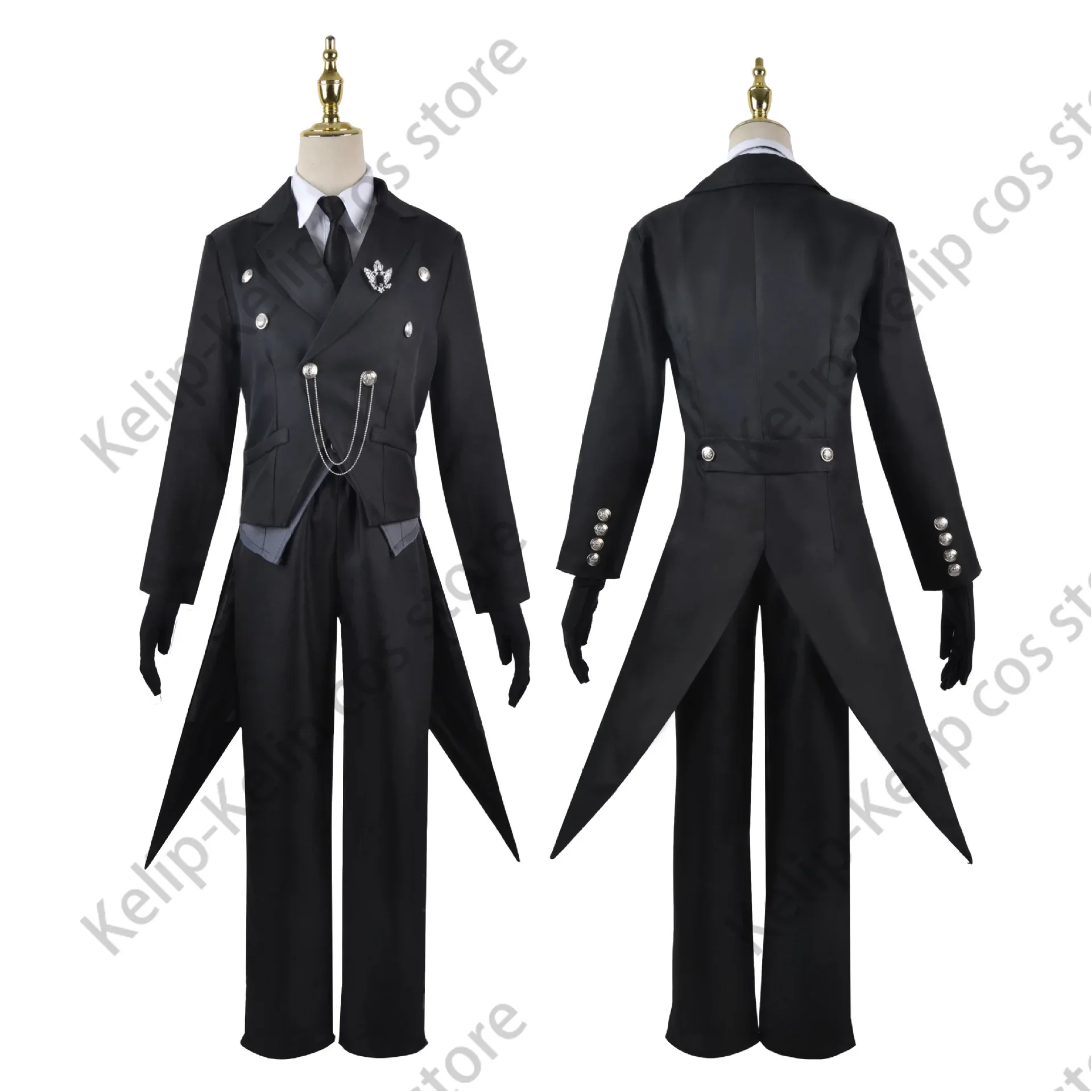 بطانة كروز Ciel تأثيري أنيمي الأسود بتلر زي أسود موحد البدلة قبعة شعر مستعار مجموعة هالوين حفلة لعب الأدوار الزي للرجل