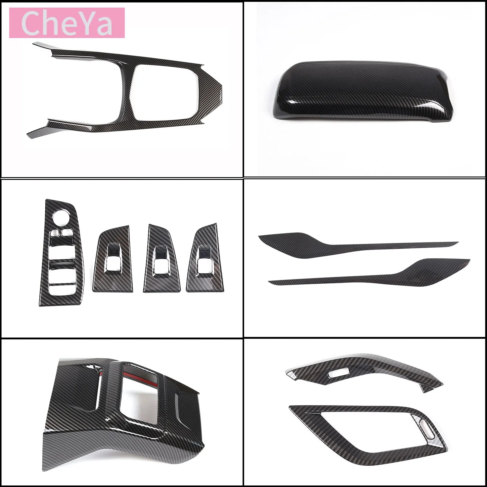 

cheya ABS Carbon Fiber Car Window Glass Lift Center Console Gear Panel Frame Volume Knob Frame for BMW 1 2 Series F40 F44 2020 +