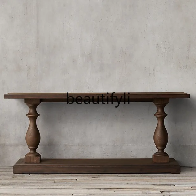 

Solid Wood Nordic Simple Entryway Side Cabinet French Country Vintage Villa Side Cabinet Back Table