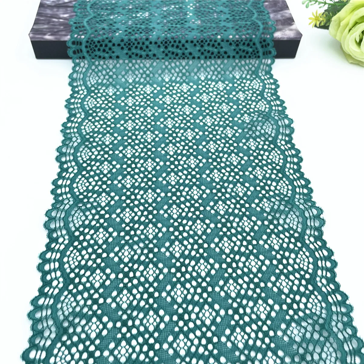 3y/lot W 19cm Teal Green Elastic Stretch Lace Trimming For Clothing Accessories Dress Sewing Applique Costume Lace Fabrics