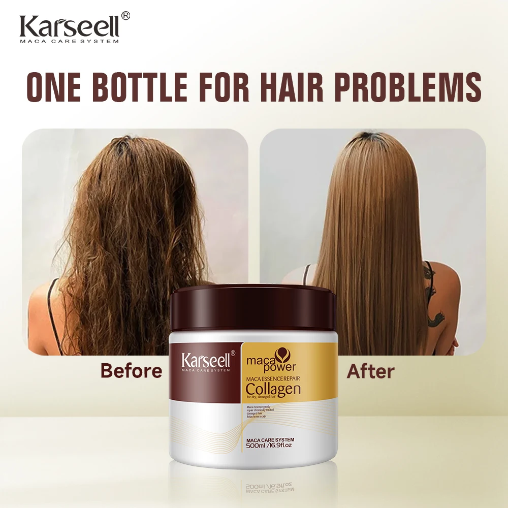 Karseell 500ml tratamiento capilar de colágeno reparación profunda acondicionamiento aceite de argán mascarilla para el cabello esencia para cabello seco dañado todo tipo de cabello