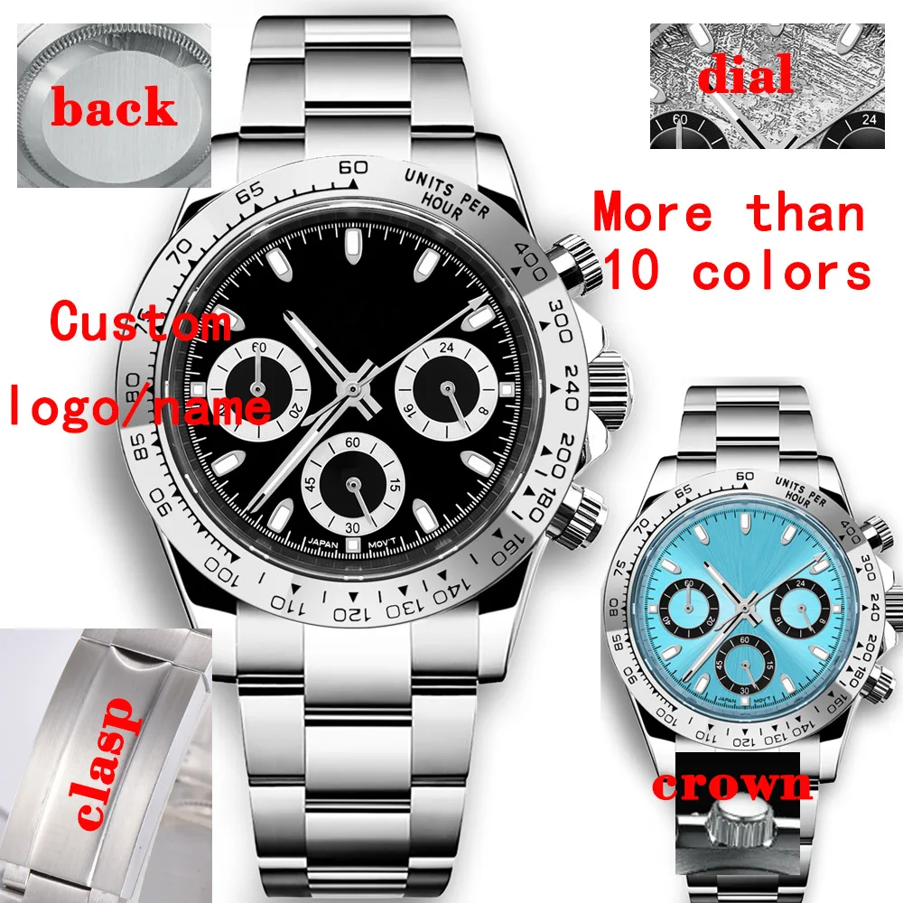 Custom 39mm Watch Quartz for Men Luxury Chronograph Fashion Sapphire Trendy Stylish Sports Mens Steel Band Wrist Watches