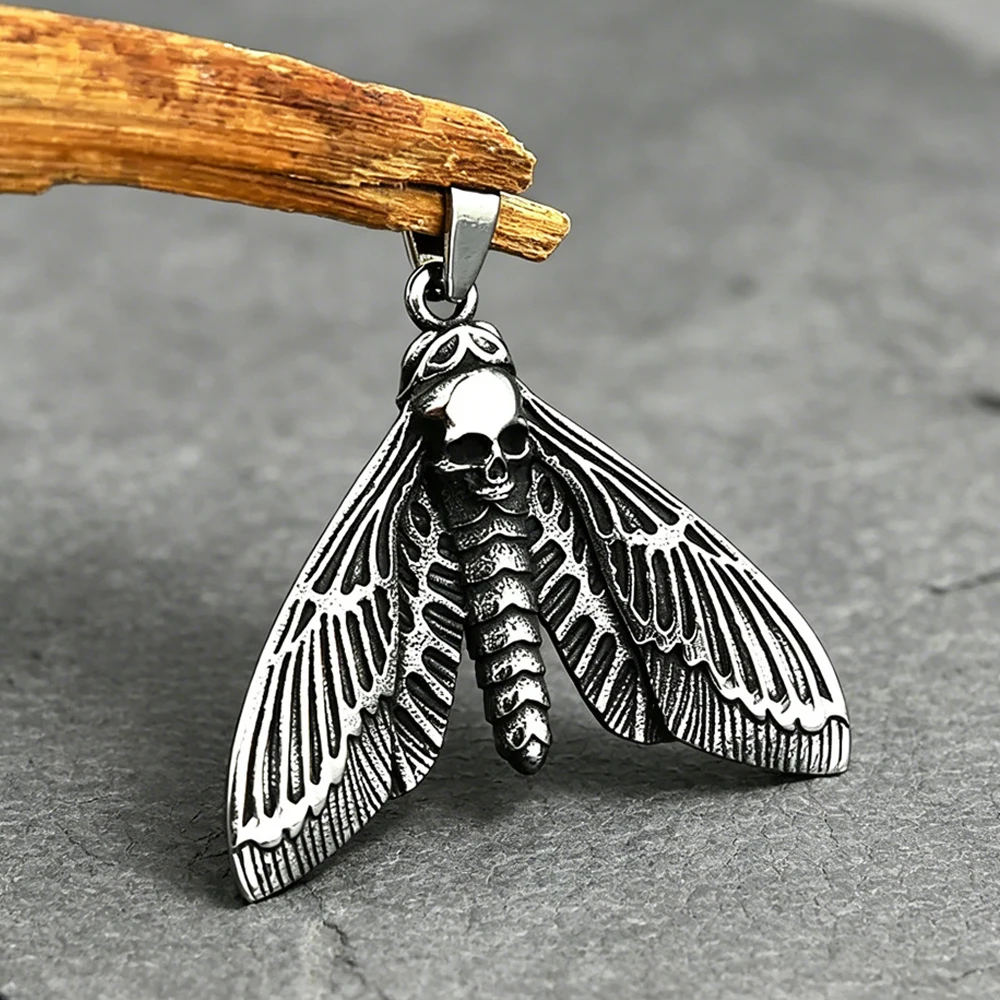 Death Moth Skull Pendant Necklace Unisex Vintage Stainless Steel Ancient Mystic Guardian Talisman Jewelry Gift Dropshipping