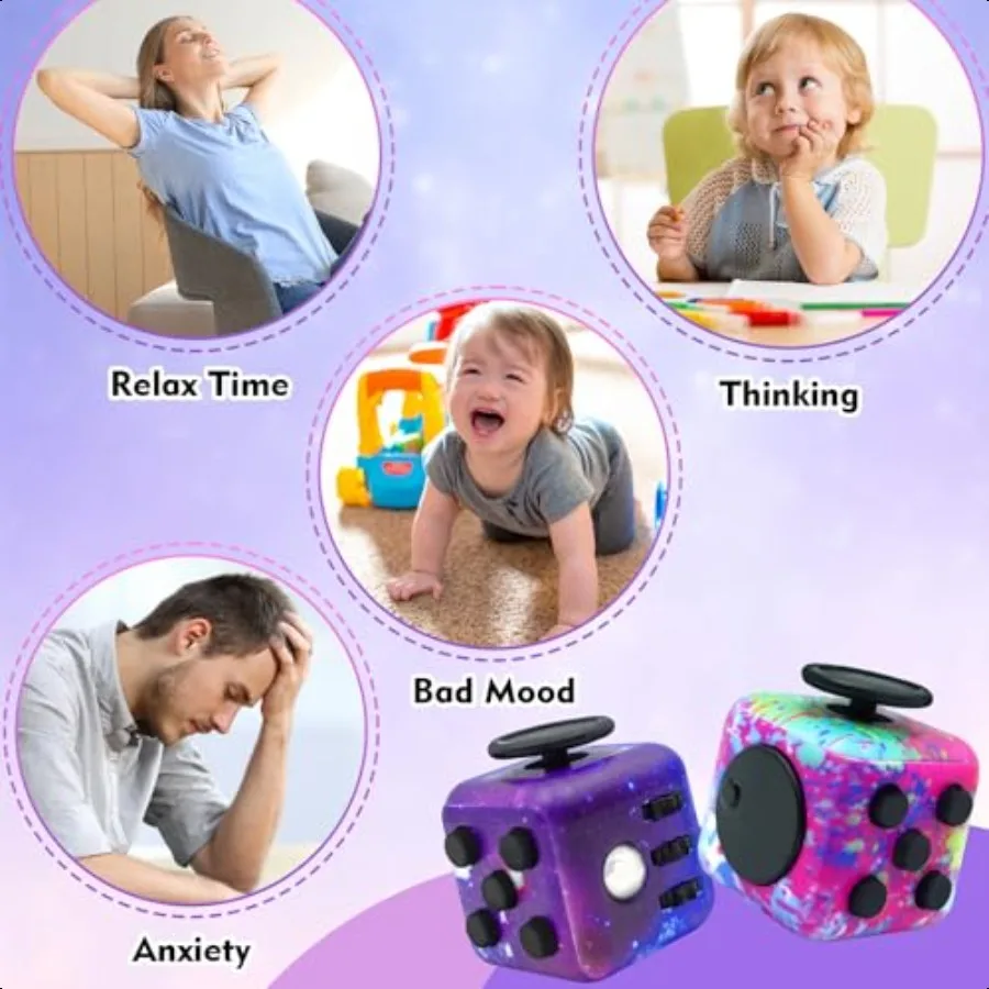 Lollyx Fidget Toy Cube 6 Sided Str Relief Focus Toy per adulti Confezione da 2 Cube Fidget Toys Palmare per adulti Ble Silent Cube Toys