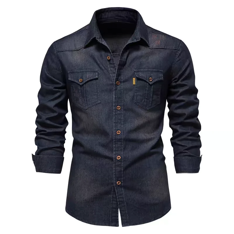 

Slim Fit джинсовый воротник irt мужской повседневный длинный све Pure Color Jaet молодежная износостойкая одежда для повседневного использования