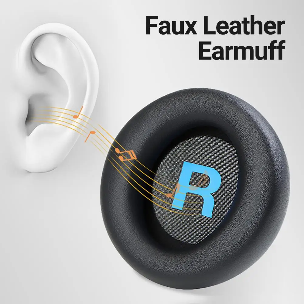

1 Pair Headset Sleeves Soft Noise-insulation Breathable Headphone Faux Leather Earmuff for Lenovo-Legion H300 H500
